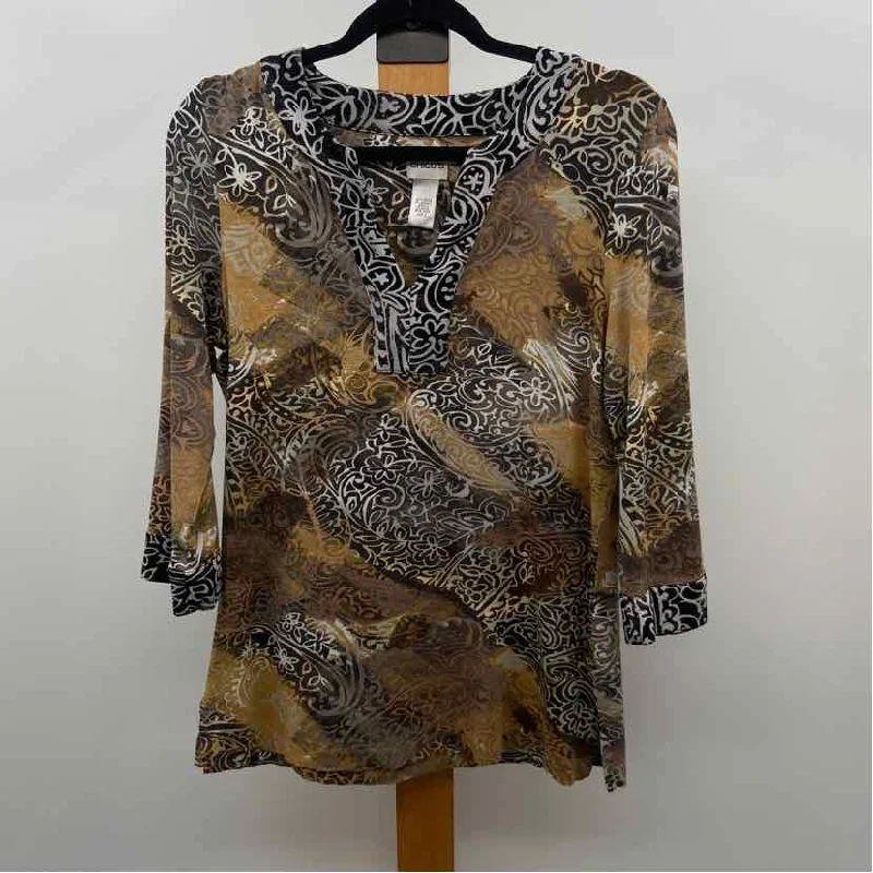 Chico's Women's Size L Brown Floral Long Sleeve Shirt