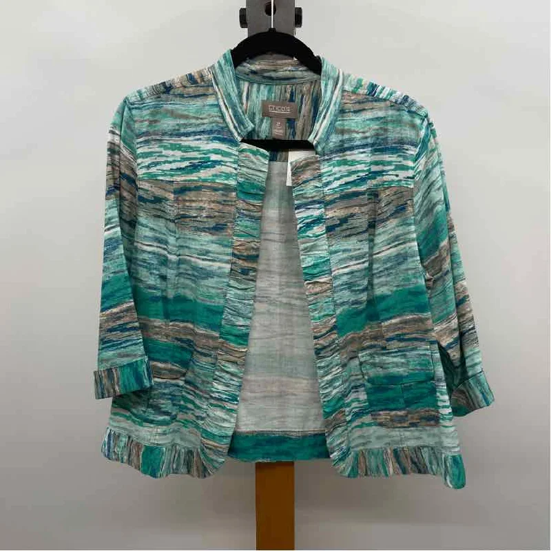 Chicos Women's Size L Teal Stripe Jacket