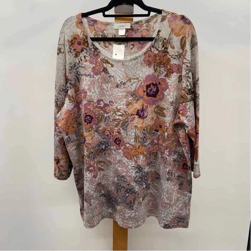 CJ Banks Women's Size 2X Gray Floral Long Sleeve Shirt