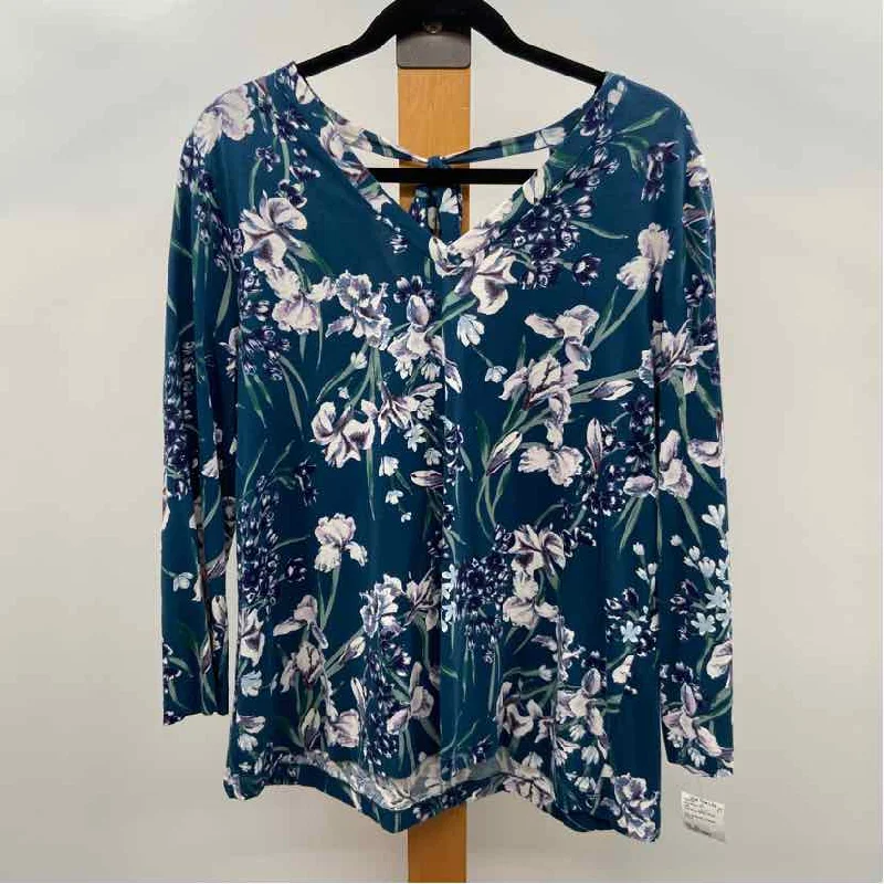 Loft Women's Size XL Navy Floral Long Sleeve Shirt