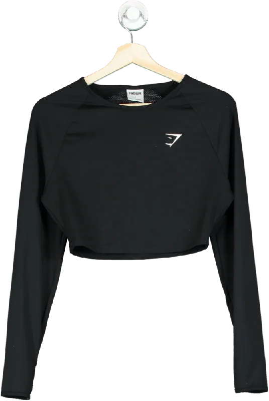 Gymshark Black Long Sleeve Crop Top UK S