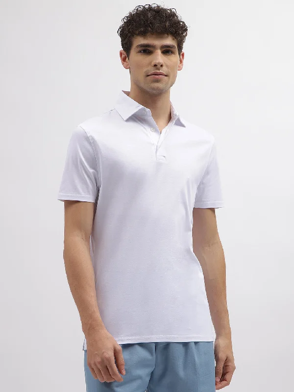 Bruun & Stengade Men White Solid Polo Collar Short Sleeves T-Shirt