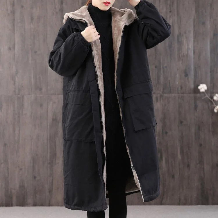 Casual black women parka casual Coats winter hooded thick outwear