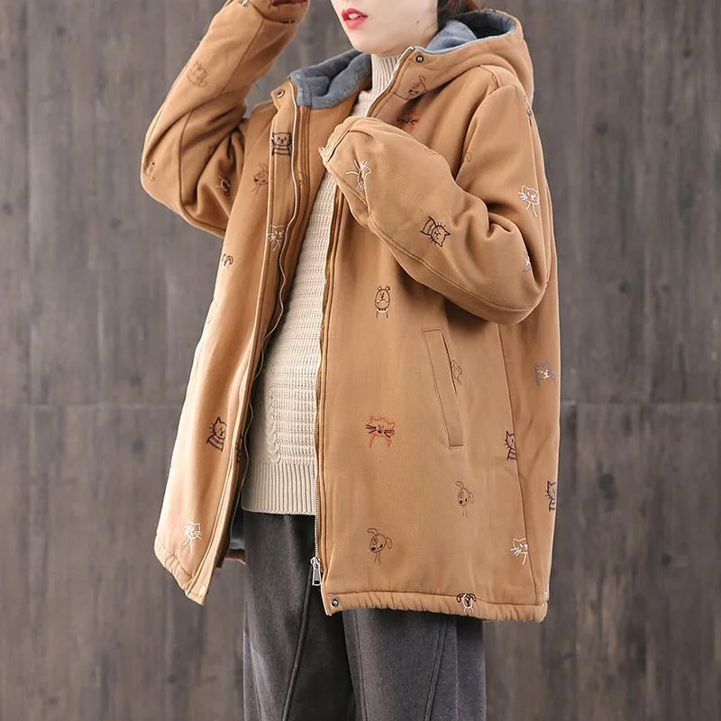 Luxury oversize Coats winter coats khaki embroidery hooded drawstring women parka